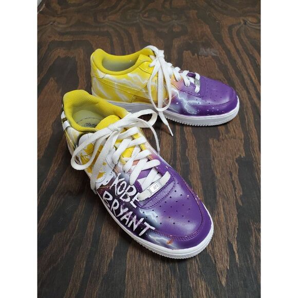Nike‎ Air Force 1 Custom Paint JOSH Shoes Boys Size 7Y Purple Yellow 314192-117 - Picture 1 of 7